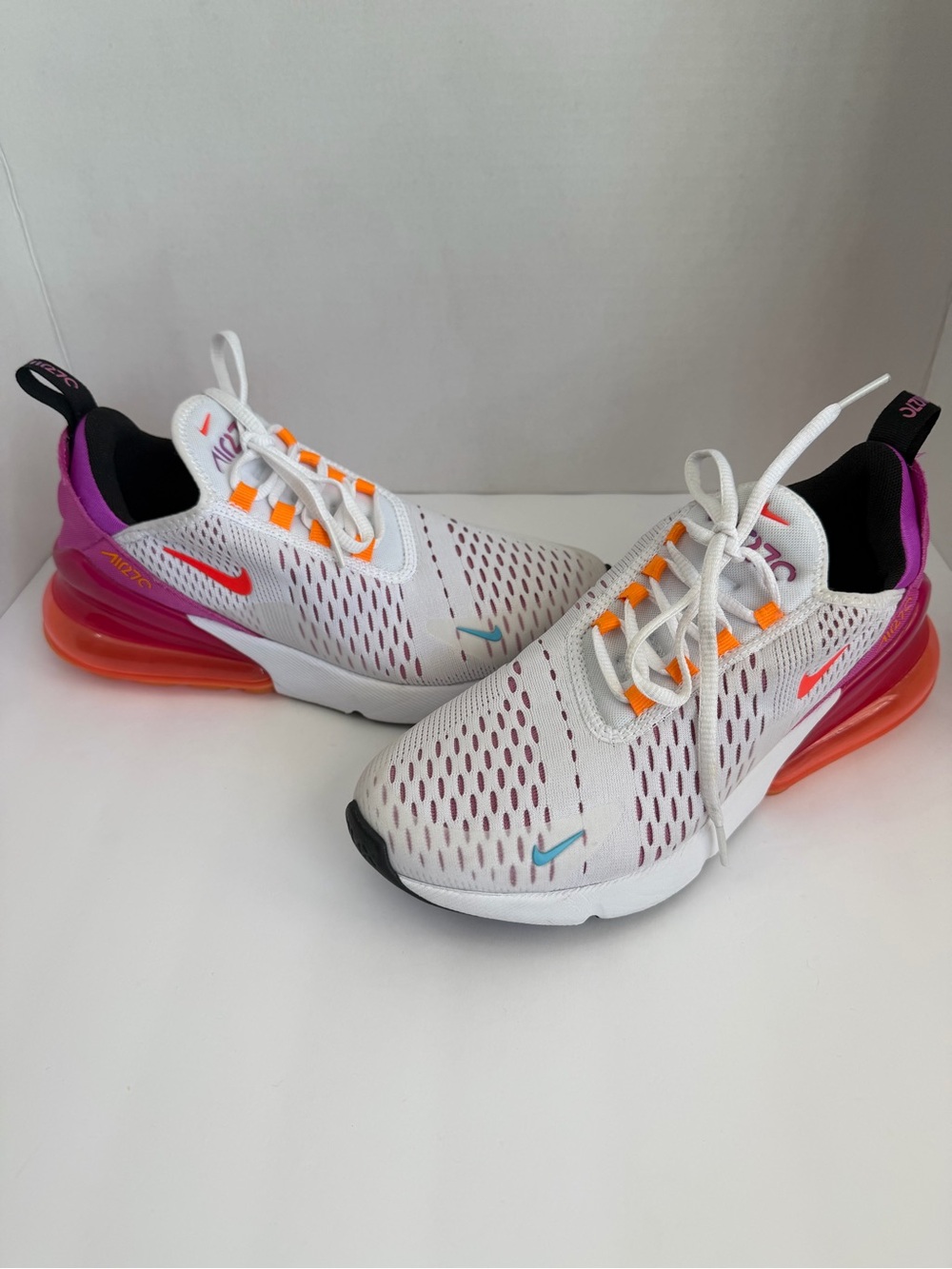 Nike Air Max 270 — White with Pink, Orange & Teal Accents